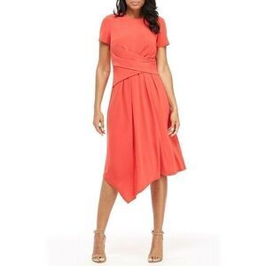 MAGGY LONDON NWT Red Draped Asymmetrical Plus Size Dress 14W